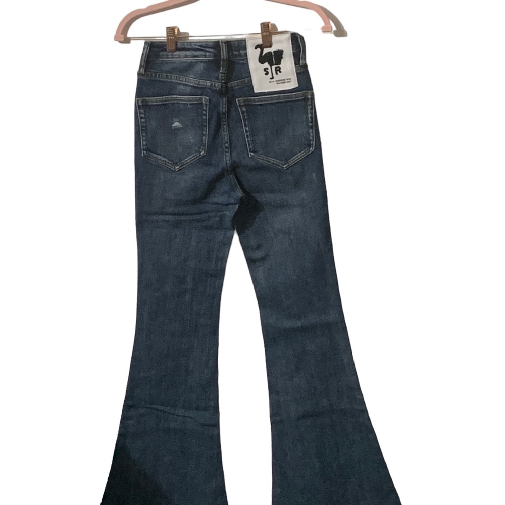 Free People x Sandrine Rose Women Blue Medit Flare Leg Jeans Sz 24 Distressed - Picture 3 of 10